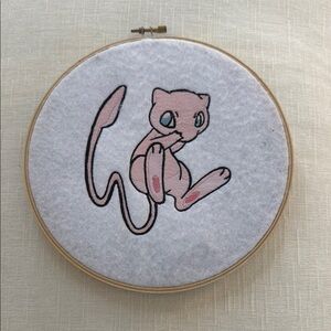 Embroidered POKÉMON MEW Wall Art - Pink and White
